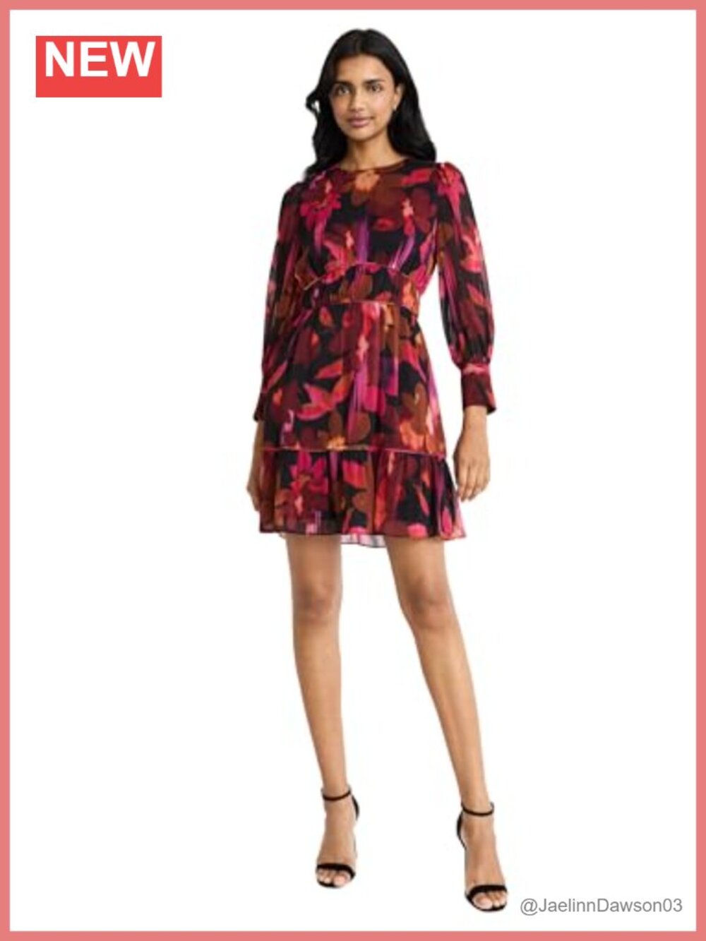 Women's Floral Tiered Mini Dress Long Sleeve Fit & Flare